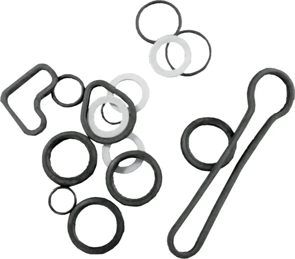 Dichtungsset mit verschiedenen O-Ringen und Dichtungen, geeignet für Anwendungen mit Wolf-Anlagen. Enthält sowohl schwarze als auch transparente Dichtungsarten.